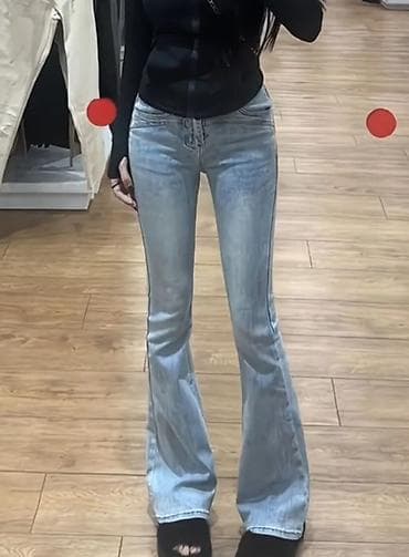 рубашки лен: Джинсы клёш и юбка с оборками - Джинсы: светло-голубой деним с — 1