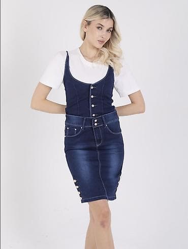 джинсовая платья: Повседневное платье, Лето, Длинная модель, Джинс, Сарафан — 9