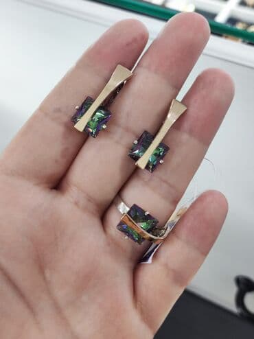 эксклюзивные свадебные пригласительные: Серебряный Комплект с камнями Мистик Серебро 925 с напылением золото — 2