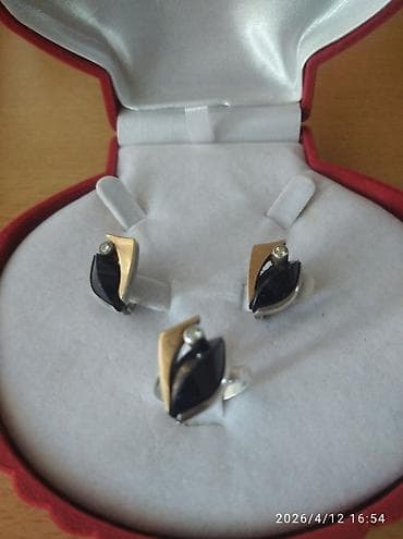 real techniques: Комплект украшений: кольцо и серьгисеребро 925 проба с позолоченной — 1