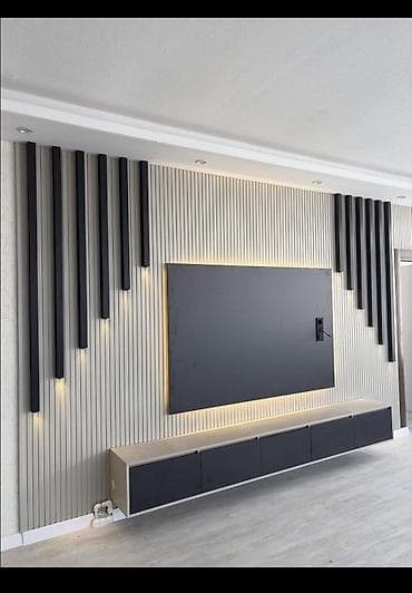 мебель гостиный: Тумба и подставка для телевизора, Подвесная, ЛДСП, цвет - Черный — 2