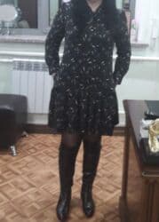 короткое трикотажное платье с длинным рукавом: Повседневное платье, Турция, Осень-весна, Короткая модель, Вискоза, M — 1