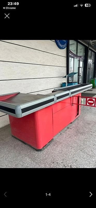 полки мебель: Кассовый прилавок с конвейерной лентой для магазина/супермаркета — 1