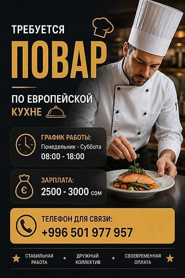 требуется повара: Требуется Повар : Универсал, Европейская кухня, Менее года опыта — 1