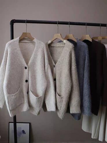 шерстяные кофты женские больших размеров: Кардиган, Трикотаж, Средняя модель, Осень-весна, С карманами — 3