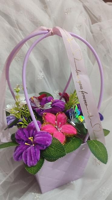 наполнители для подарков: Декоративные цветочные композиции в корзиночке - Ручная работа — 4