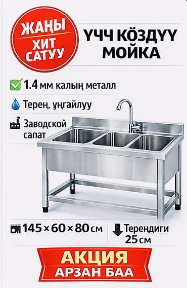 fish eye: Кухонная мойка, Накладной способ установки, Квадрат форма, Материал: Металл, Размер: 145 x 60 см — 2