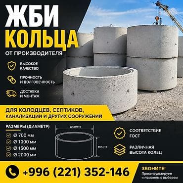 бачок для туалета: Железобетонное (ЖБИ) кольцо для септика Размер: 1000 x 9000 x 2000 см, Платная установка, В розницу, Оптом — 3