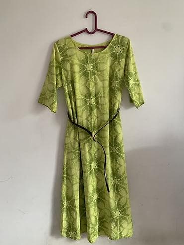 миди платье: Платье миди NEW COLLECTION в зеленых тонах с геометрическим принтом — 1