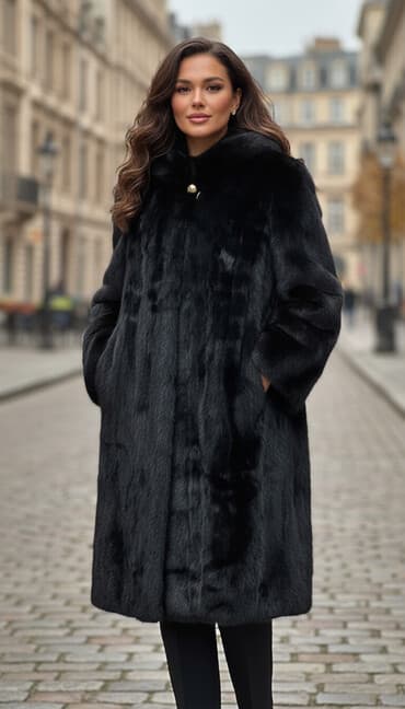 Шуба, Норка, Длинная модель, С капюшоном, S, M, L