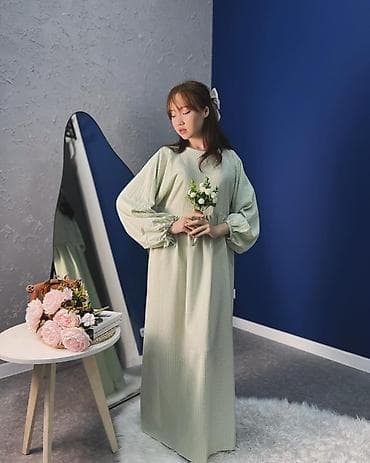 шифон платье: Повседневное платье, Made in KG, Осень-весна, Длинная модель, Прямое, Стандарт — 1