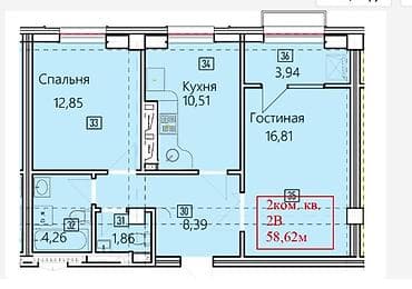 house: 2 комнаты, 59 м², Элитка, 12 этаж, Готовая ПСО (под самоотделку) — 2