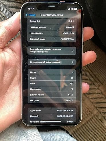 iphone 4: IPhone 11, Б/у, 64 ГБ, Белый, Чехол, Кабель, 74 % — 7