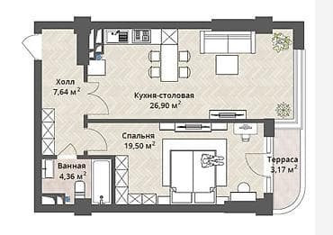 8: 1 комната, 62 м², Орто-Сай с. Элитка, 9 этаж, ПСО (под самоотделку) — 4