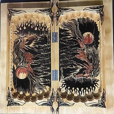 Стол оюндары: Нарды +ШАХМАТЫ ТРИ В ОДНОМ СДЕЛАНЫ ИЗ НАТУРАЛЬНОГО ДЕРЕВА — 4