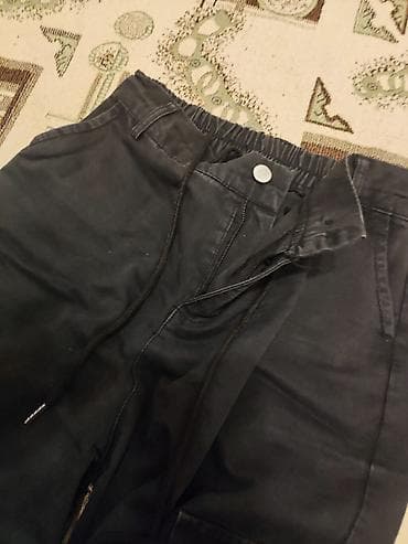 клеточные штаны: Широкие брюки-карго черного цвета - Свободный прямой крой с широкими — 3