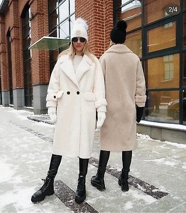 Дублёнка-шуба из меха овчины в белом цвете.В идеальном