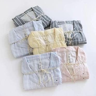 женские пижамы для сна: Пижама, Хлопок, Китай, В полоску, На пуговицах, S, M, L — 4