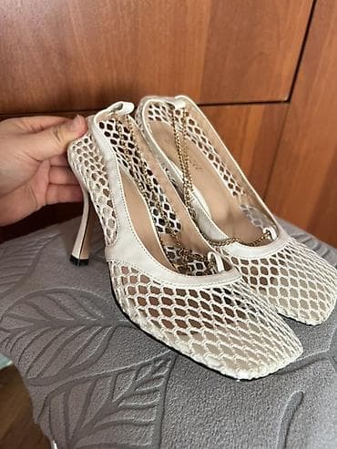 Сабо: Белые женские туфли-лодочки с ажурным сетчатым верхом и квадратным — 2