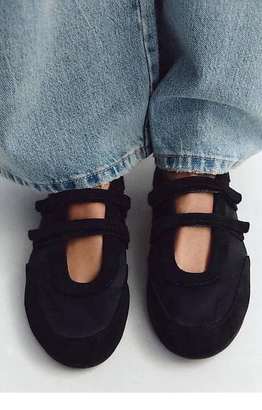 Новые Черные женские балетки Mary Jane с двумя ремешками - Силуэт