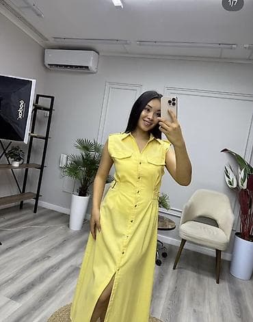 одежда для больших: Повседневное платье, Корея, Лето, Длинная модель, Лен, Платье-рубашка, Стандарт — 5