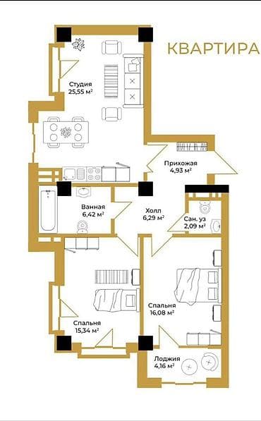 pro group: 2 комнаты, 80 м², Элитка, 6 этаж, Готовая ПСО (под самоотделку) — 2