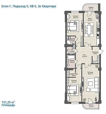 all group: 3 комнаты, 131 м², 9 этаж, Готовая ПСО (под самоотделку) — 1