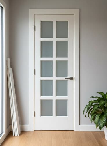 бетонные панели: Межкомнатная дверь, Б/у, Со стеклом, Одностворчатая, Деревянная, Распашная, цвет - Белый — 2