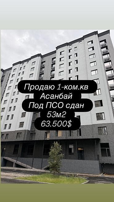 discovery studio: 1 комната, 53 м², Асанбай мкр Элитка, 8 этаж, ПСО (под самоотделку) — 1