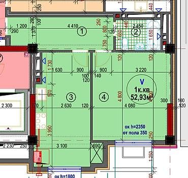 елисей: 2 комнаты, 52 м², Элитка, 6 этаж, Готовая ПСО (под самоотделку) — 2