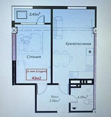 43: 2 комнаты, 43 м², Элитка, 5 этаж, Евроремонт — 2