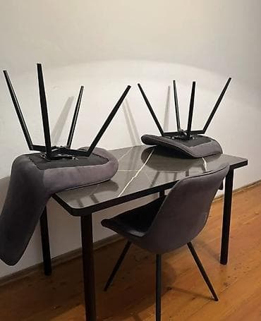 study table: Кухонный стол и стул, Б/у, цвет - Серый — 1