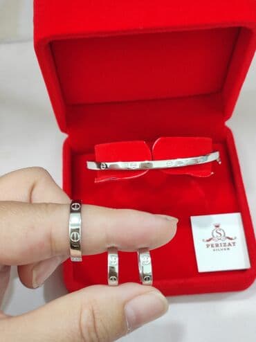 свадебные наборы ручной: Серебряный Комплект+ Браслет Карьтие Серебро 925 пробы Размеры — 8