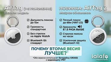 2️⃣ AirTag 2-е поколение (Новинка):Получил новейший чип U2 (как в
