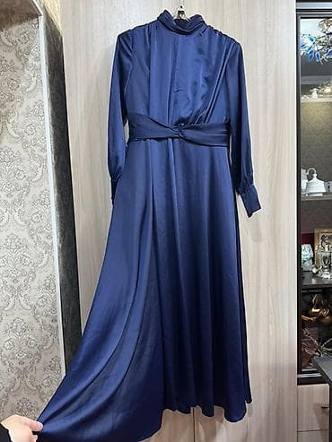 рубашка атлас: Вечернее платье, А-силуэт, Длинная модель, Атлас, С рукавами, S — 2