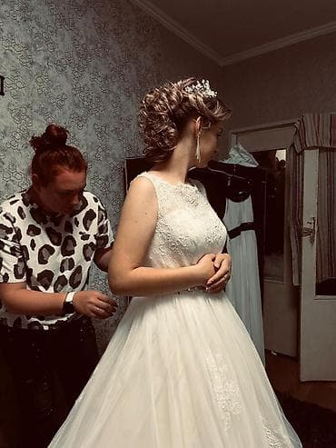 платье кожаное: Свадебное платье А-силуэта с пышной юбкой - Цвет: айвори/молочный - — 1