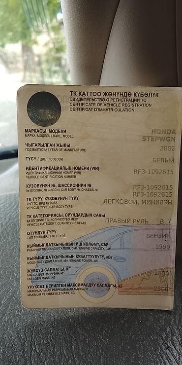 мерседес 124 с: Honda Stepwgn: 2002 г., 2 л, Бензин, Минивэн — 1