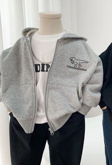 джинсы голубые: Детская худи на молнии с капюшоном. - Цвет: светло‑серый меланж — 1