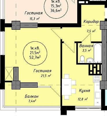молодая гвардия московская: 1 комната, 53 м², Элитка, 12 этаж, Готовая ПСО (под самоотделку) — 2