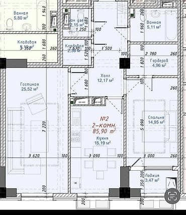 mega hous: 2 комнаты, 86 м², Элитка, 10 этаж, Готовая ПСО (под самоотделку) — 5