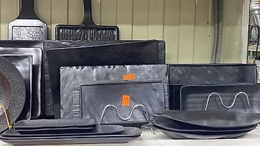 посуда набор: Черные сервировочные тарелки/блюда из меламина - Форма: прямоугольные — 4