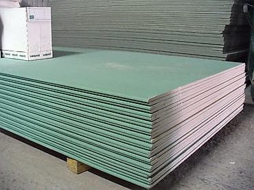 Гипсокартон влагостойкий (ГКЛВ), листы зеленого цвета. Назначение: -