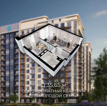 4: 1 комната, 35 м², Азия Молл Элитка, 4 этаж, ПСО (под самоотделку) — 3