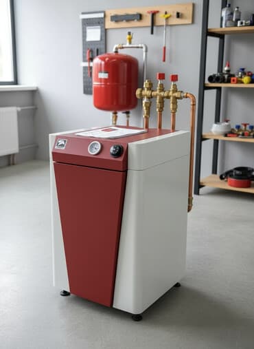 напольные газовые котлы: Напольный газовый котел УНО 16 КВТ марки Лемакс в красно-белой — 1