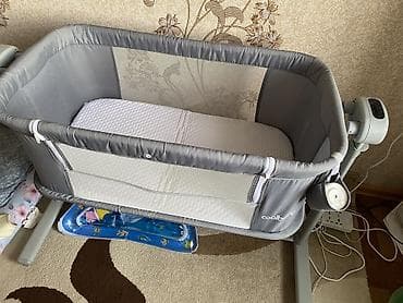 Мебель: Детская приставная кроватка, Б/у, С колесиками, цвет - Серый — 2