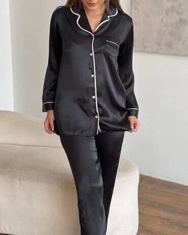 белая ночная сорочка: Пижама, Шелк, Турция, На пуговицах, XS, S, M — 3