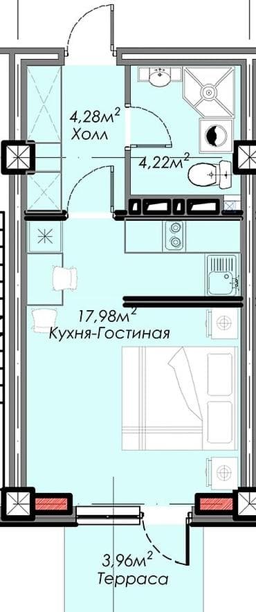 золотой квадрат квартира: 1 комната, 26 м² — 1