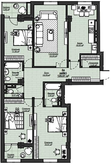 all group: 4 комнаты, 121 м², Элитка, 2 этаж, Готовая ПСО (под самоотделку) — 2