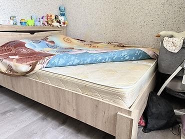 мебельные щиты: Двуспальная кровать с деревянным изголовьем и ортопедическим — 4
