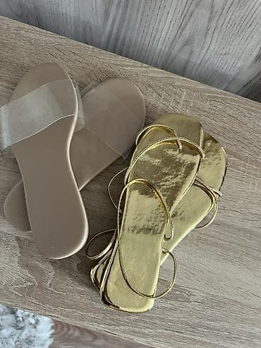 две пары: Женские летние шлёпанцы — набор из 2 пар. - Пара 1: нюдовые сланцы с — 1